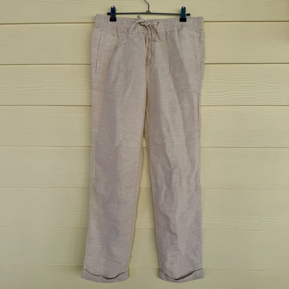Lord & Taylor Linen Crop Pants Size Small Beige Cream Pull On Coastal Washable